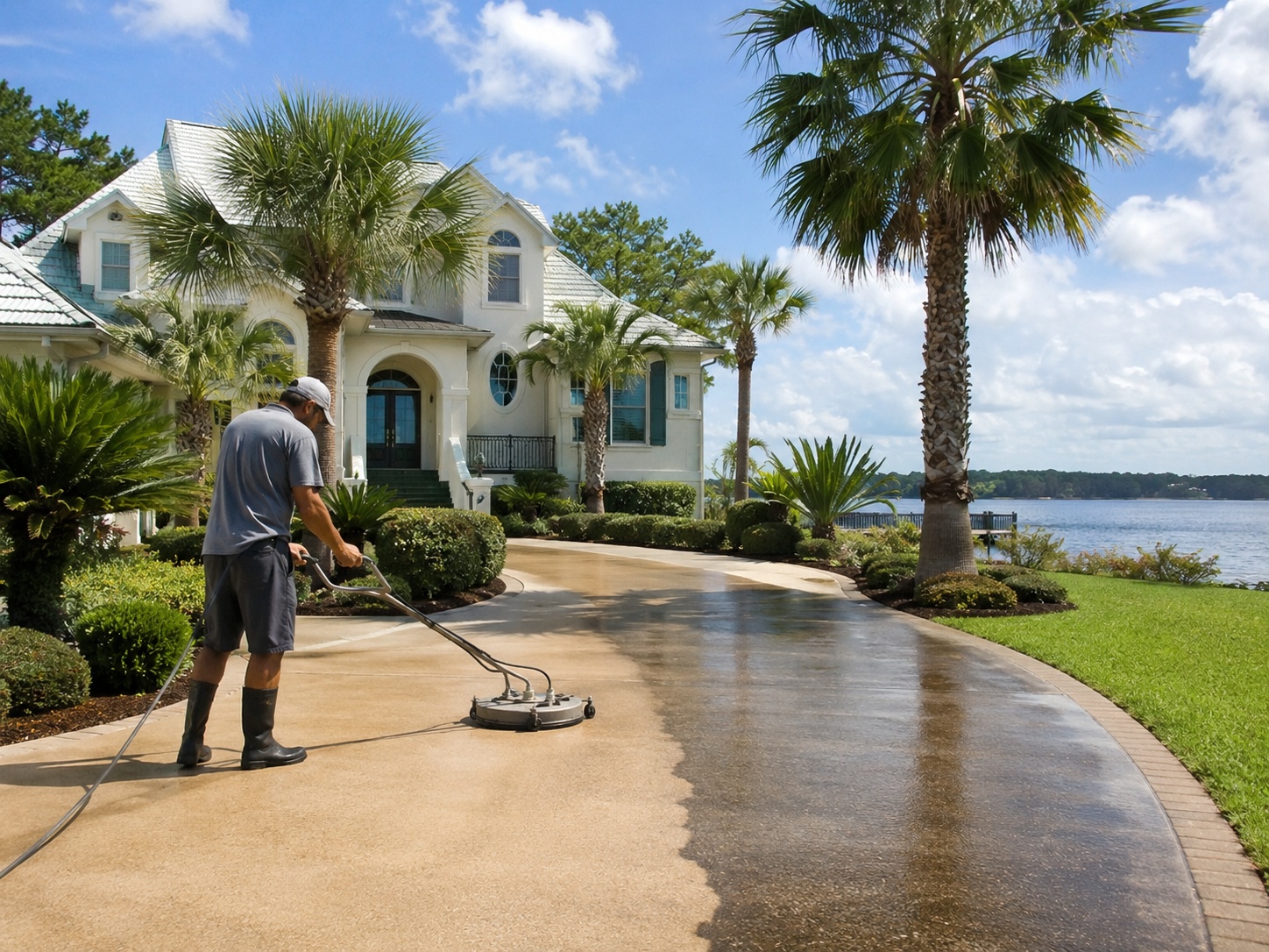 Before-and-after example of pressure washing an exterior surface